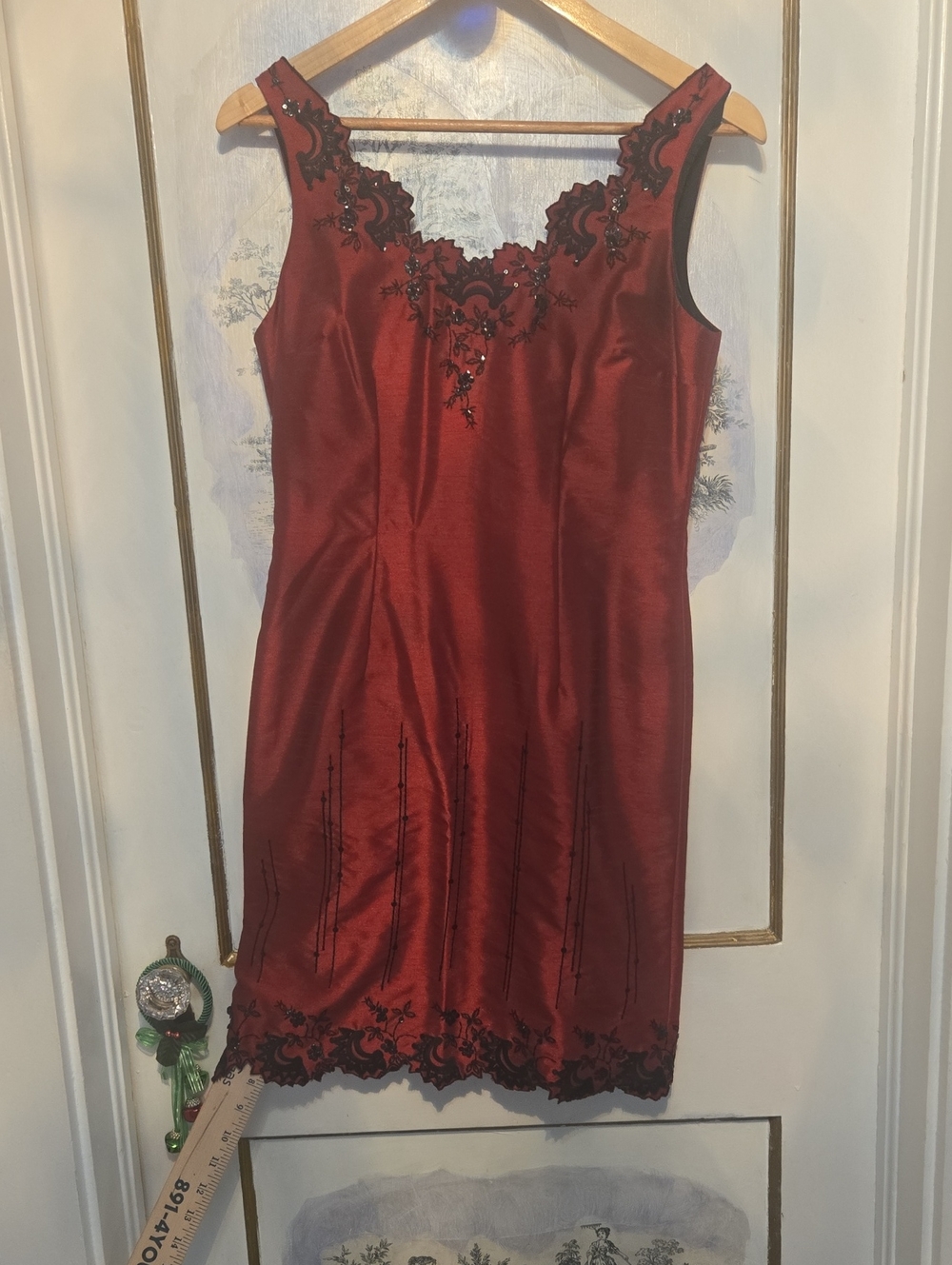 Satin Embroidered Slip Dress - Deep Burgundy